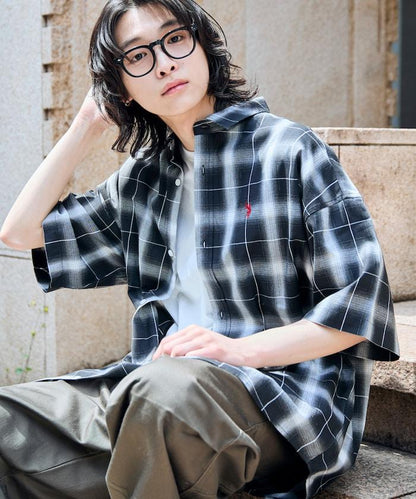 聯名 一點刺繡格子短袖襯衫