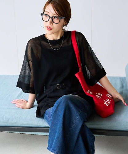 手洗可 混紡亞麻 透氣 半袖 TEE(針織)