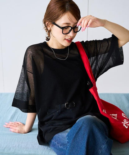 手洗可 混紡亞麻 透氣 半袖 TEE(針織)
