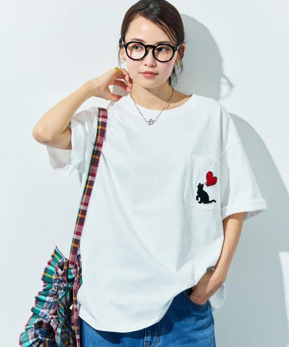 大尺寸 印花裝飾 圓領 帶口袋T恤