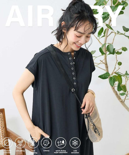 <接觸冷感/UV> 《AIR》DRY HIGHCOOL 亨利領連衣裙