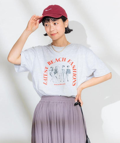 女孩子照片海灘拱形logo T恤