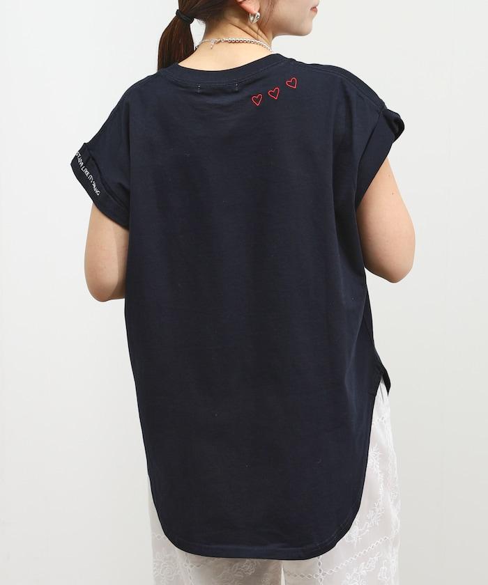 有機棉 卷邊愛心刺繡T恤