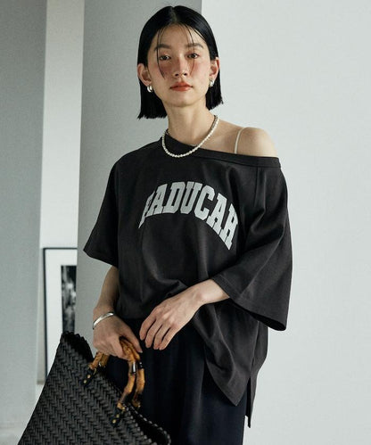 2way 平滑logo T恤/單肩印花T恤