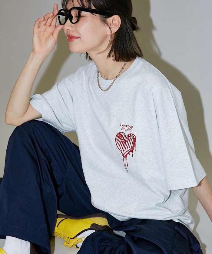 Lovepop studio 心形胸部標誌刺繡T恤