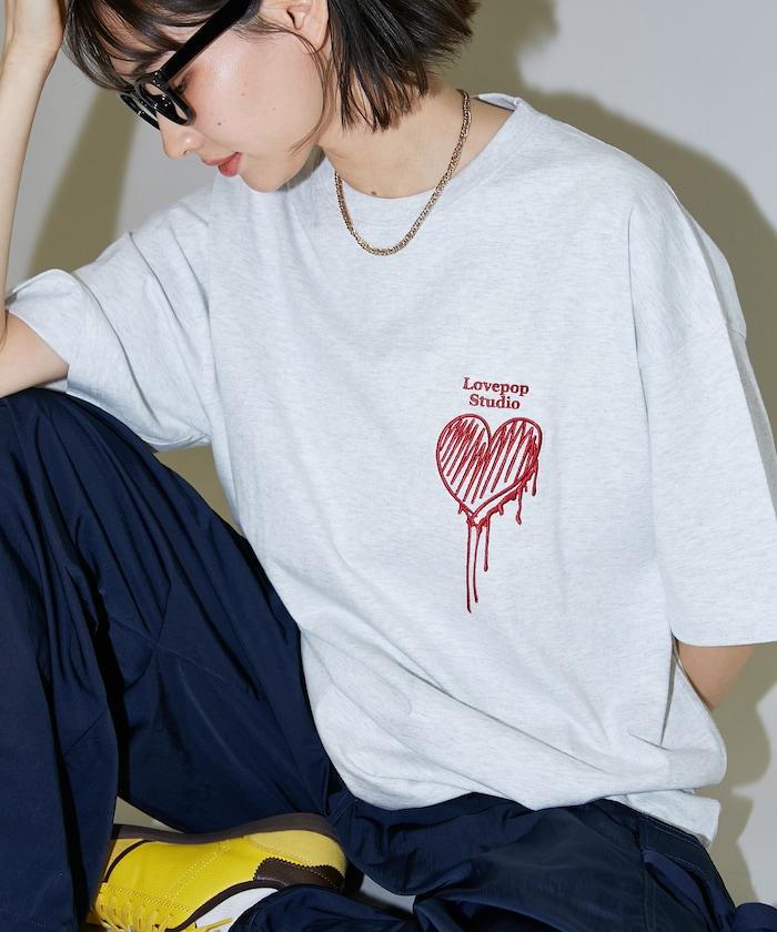 Lovepop studio 心形胸部標誌刺繡T恤