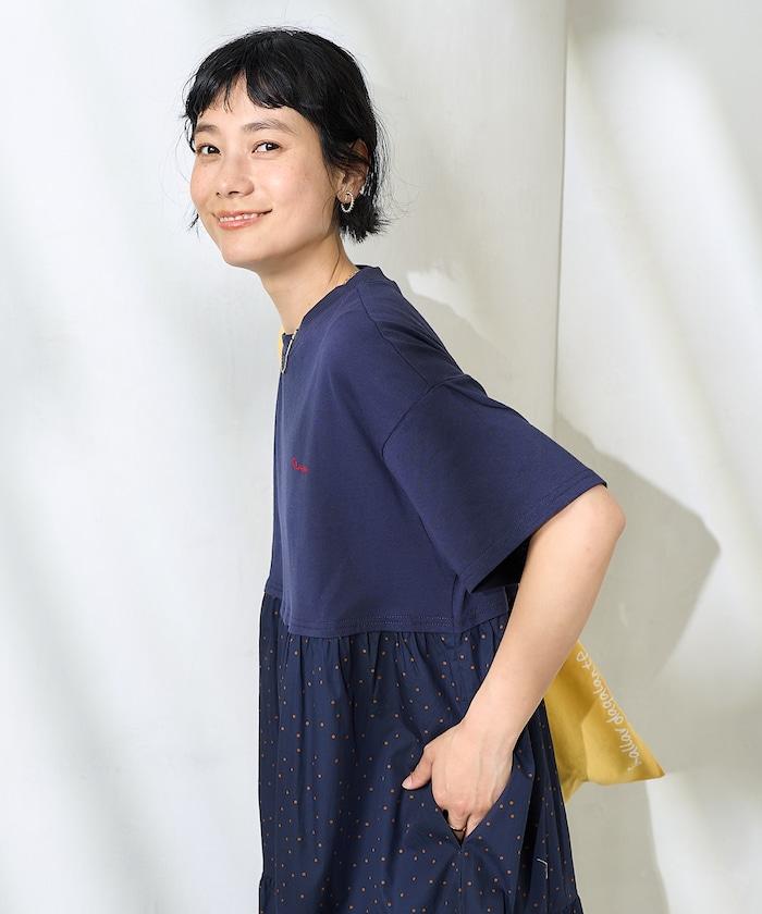 圓點拼接對接切換連衣裙