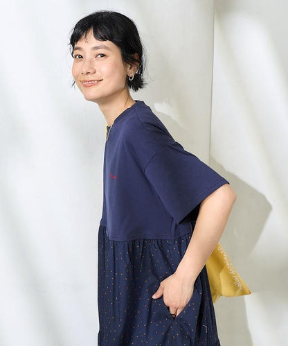 圓點拼接對接切換連衣裙