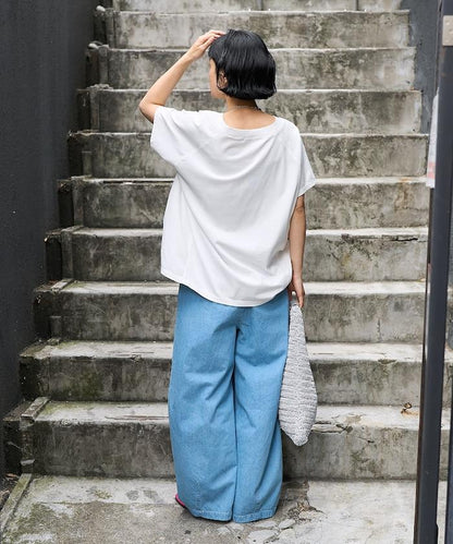 亞麻混紡弧形休閒褲