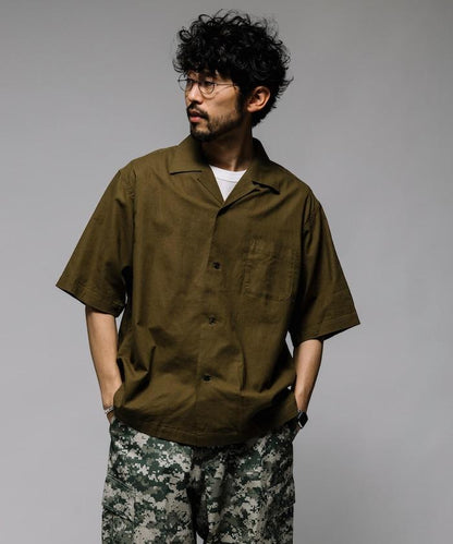 聯名重 棉麻 開領 短袖襯衫