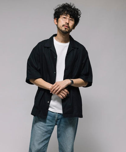 聯名重 棉麻 開領 短袖襯衫