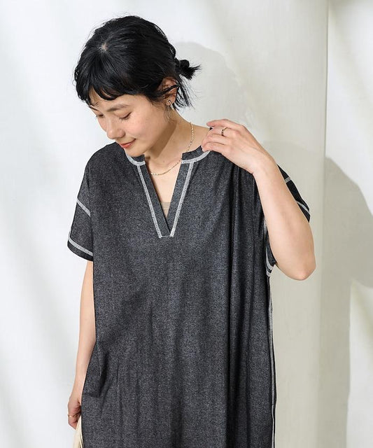 <接觸冷感>混紡立領連衣裙