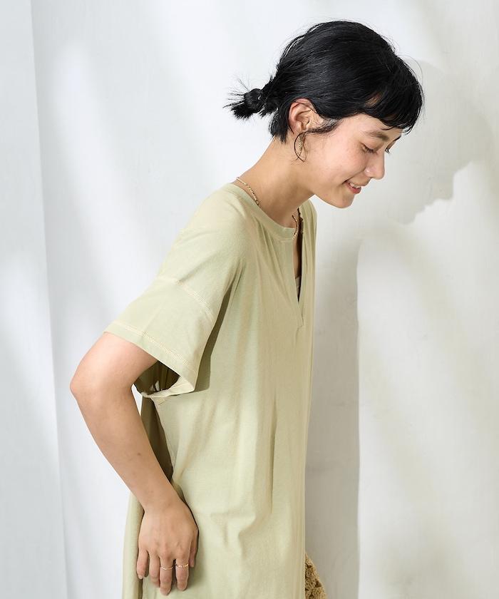 ＜接觸冷感＞混紡立領連衣裙