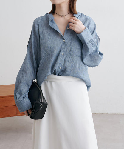 優雅露肩開衩襯衫