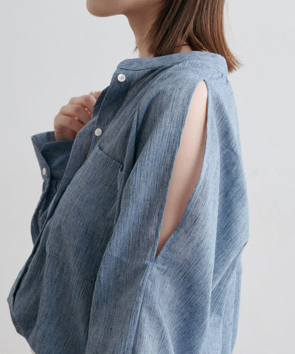 優雅露肩開衩襯衫