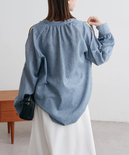 優雅露肩開衩襯衫