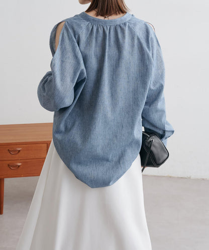 優雅露肩開衩襯衫