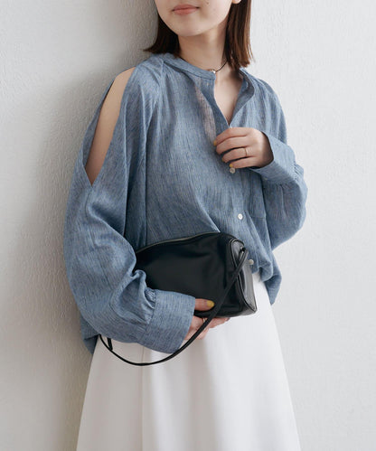 優雅露肩開衩襯衫