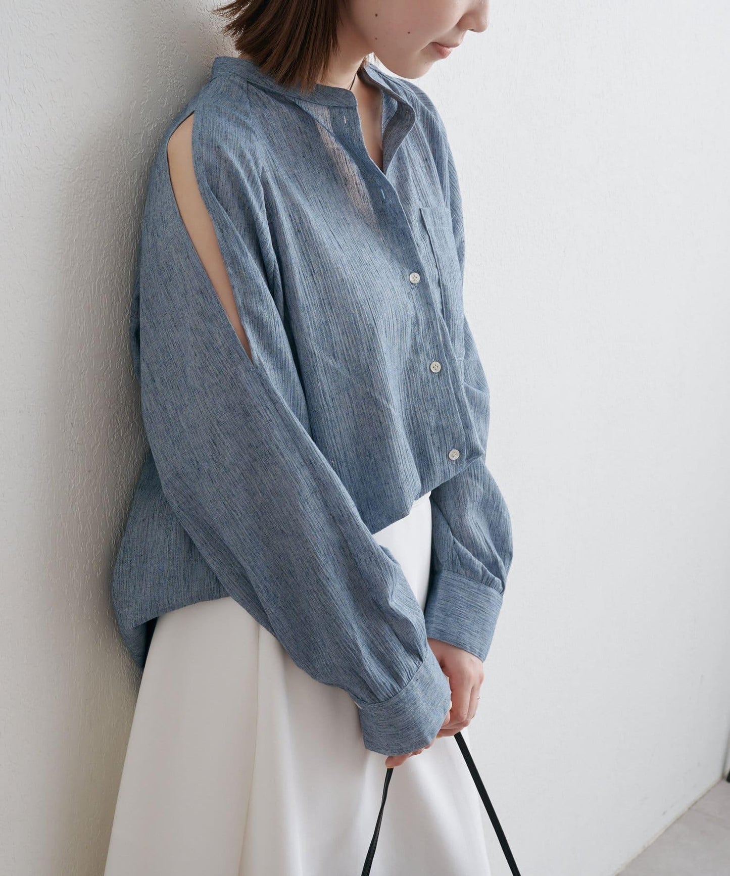 優雅露肩開衩襯衫