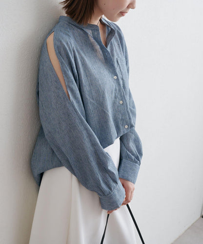 優雅露肩開衩襯衫