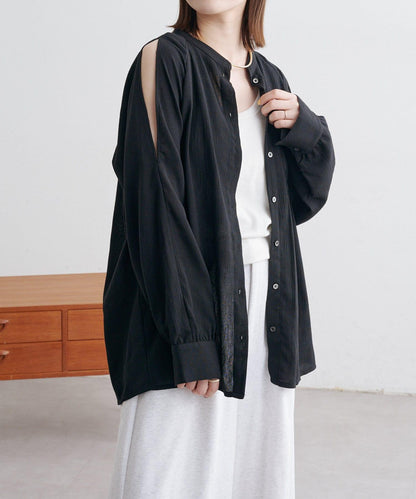 優雅露肩開衩襯衫