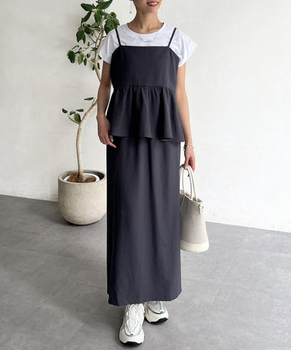 【搭配力出眾】【成熟可愛體型修飾】吊帶連衣裙×緊身裙