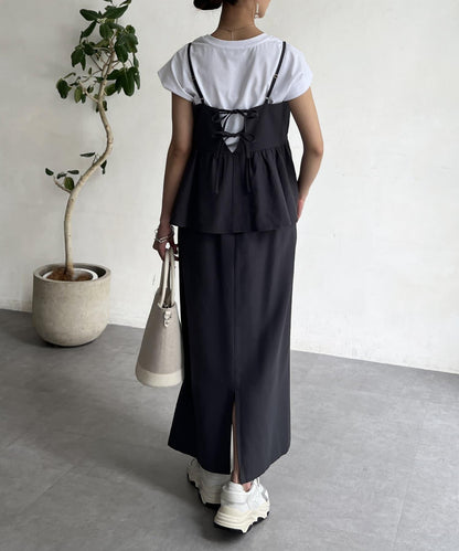 【搭配力出眾】【成熟可愛體型修飾】吊帶連衣裙×緊身裙