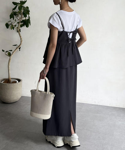 【搭配力出眾】【成熟可愛體型修飾】吊帶連衣裙×緊身裙