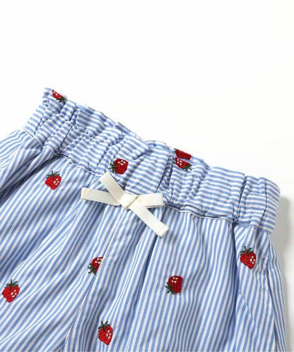 草莓花卉圖案刺繡短褲 短款