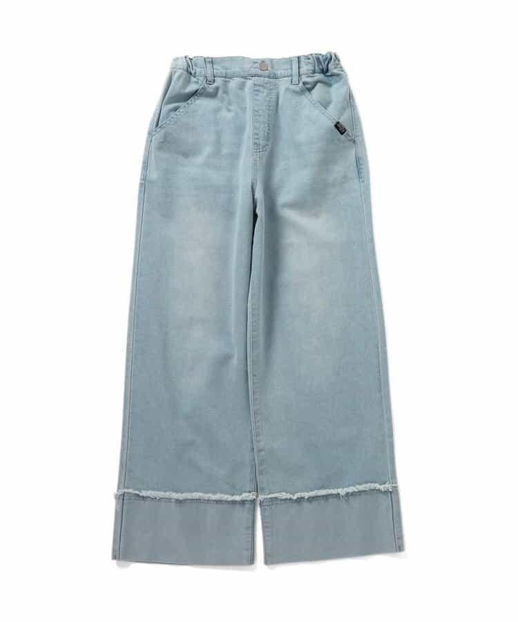 【冰感觸感】牛仔褲翻邊寬鬆褲