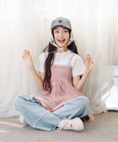 【冰感觸感】牛仔褲翻邊寬鬆褲