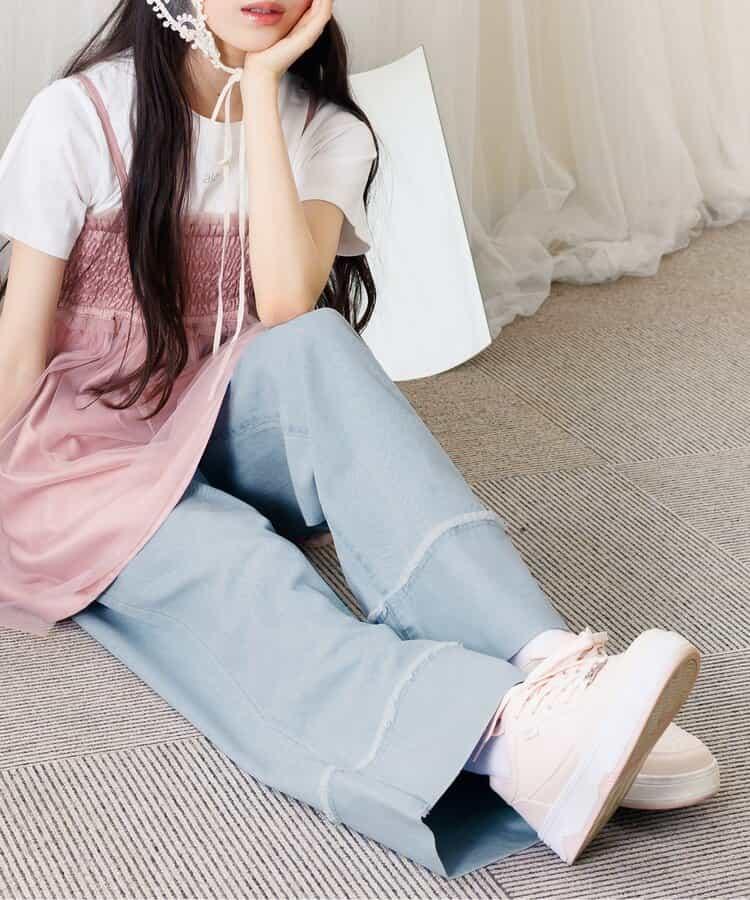 【冰感觸感】牛仔褲翻邊寬鬆褲