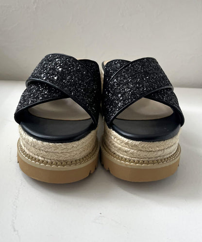粗麻繩厚底閃粉涼鞋