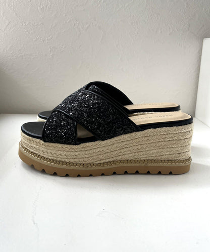 粗麻繩厚底閃粉涼鞋