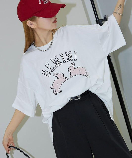 兔子 相良刺繡oversize T恤