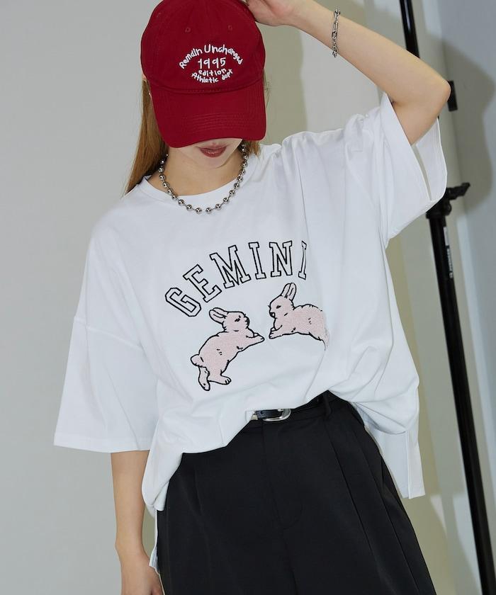 兔子 相良刺繡oversize T恤