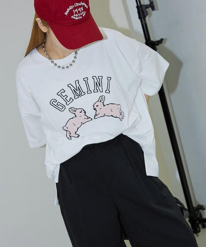 兔子 相良刺繡oversize T恤