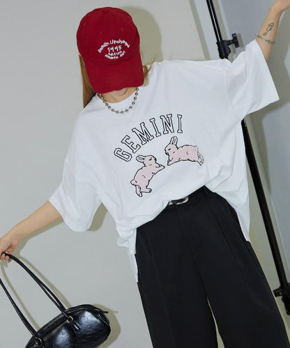 兔子 相良刺繡oversize T恤