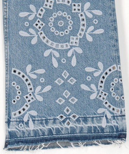 英式刺繡 牛仔褲 貝茜 / J1714 / 高腰 褲腳刺繡 直筒牛仔褲