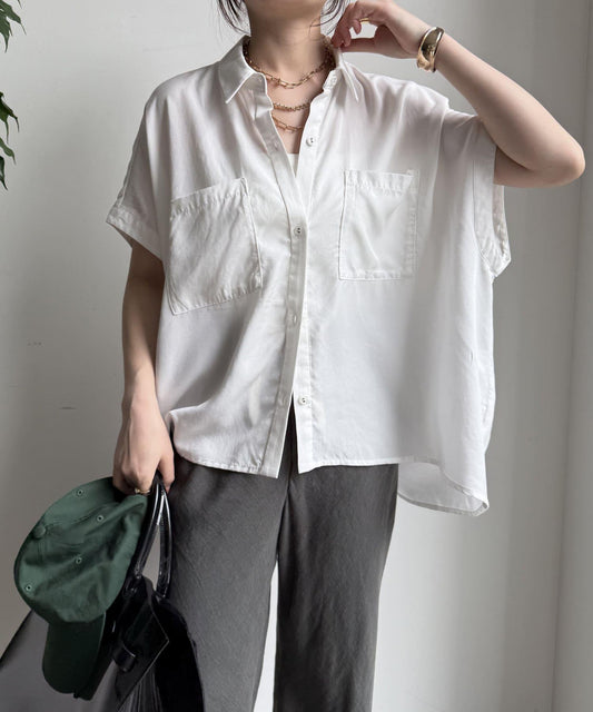 【限定】人造絲×喬其特拼接襯衫