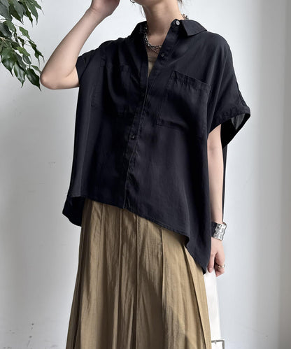【限定】人造絲×喬其特拼接襯衫