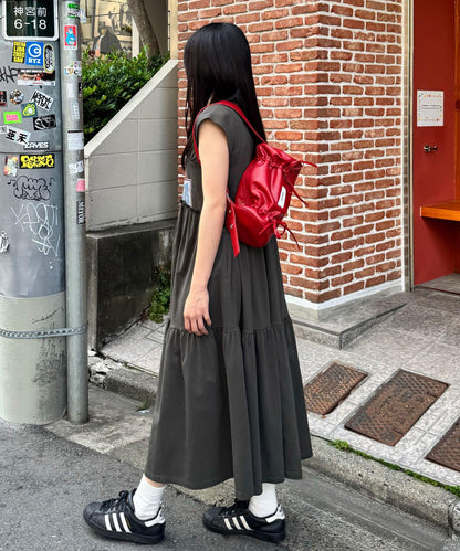 剪裁logo荷葉邊長款連衣裙