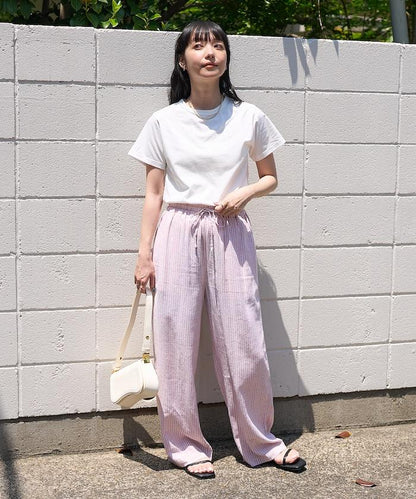 亞麻混紡 寬鬆 休閒褲＜可搭配套裝＞