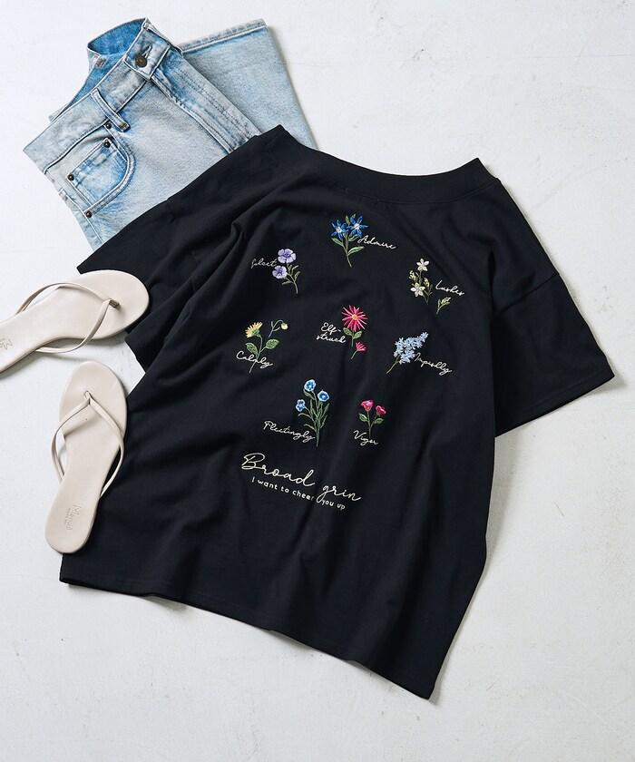花刺繡T恤