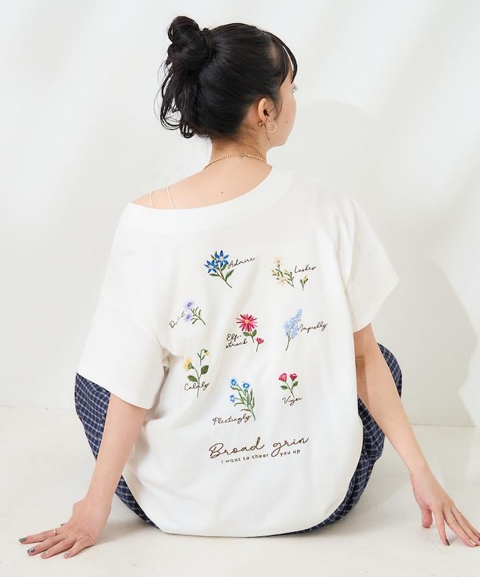 花刺繡T恤