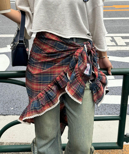 多功能格紋荷葉邊大圍巾