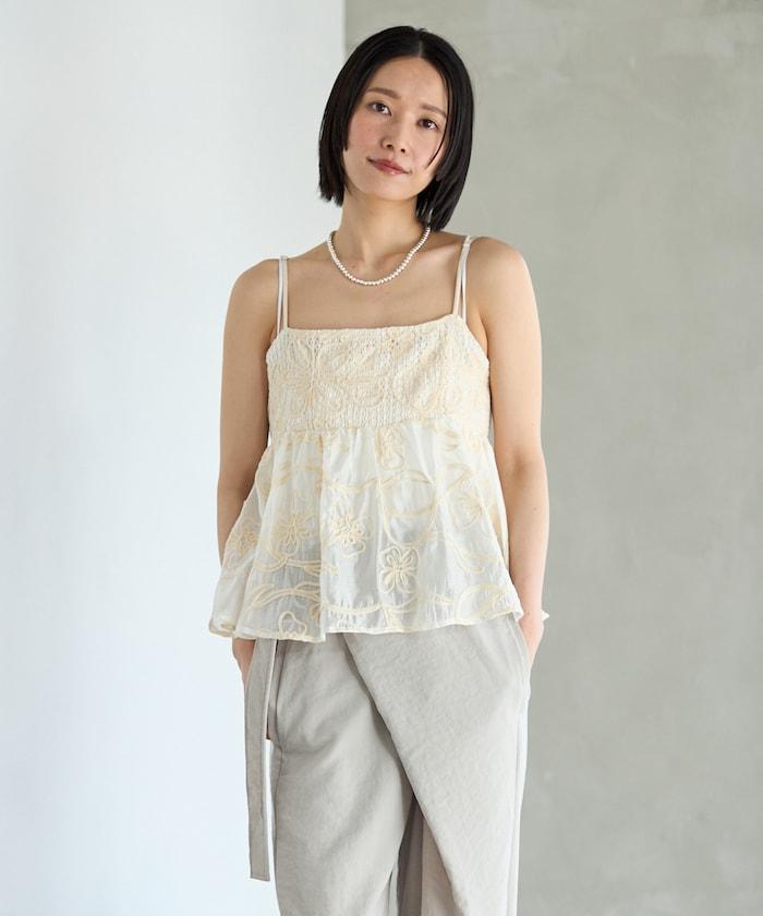 刺繡蕾絲網紗吊帶背心上衣