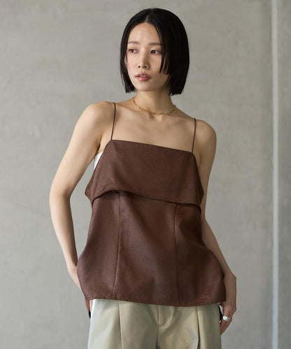 褶皺處理 後背開口 女士吊帶背心 / 細肩帶