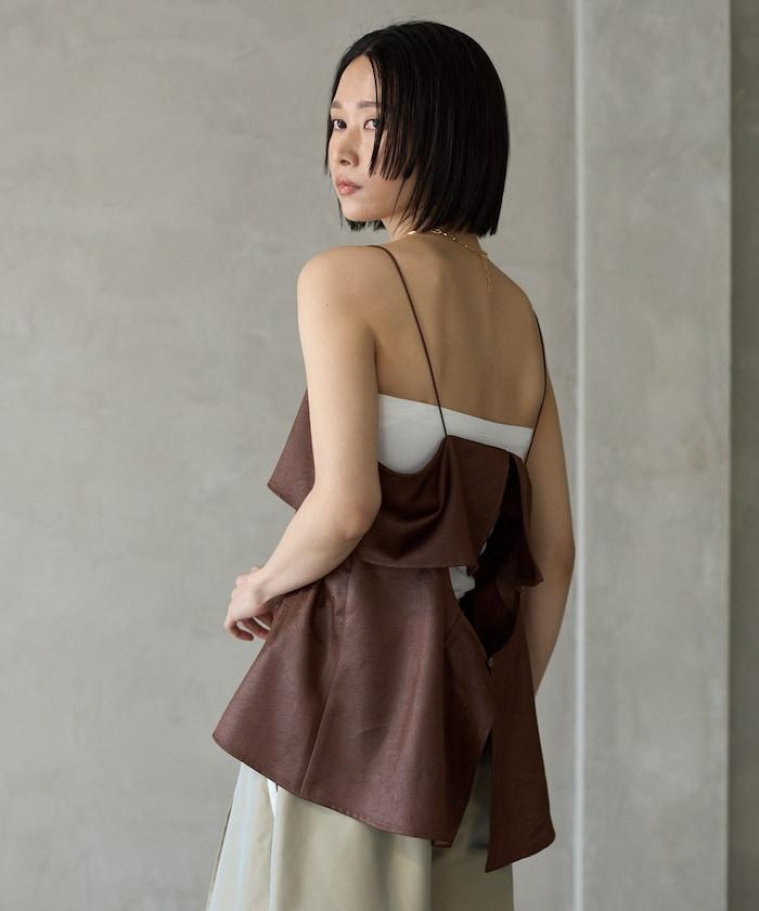 褶皺處理 後背開口 女士吊帶背心 / 細肩帶