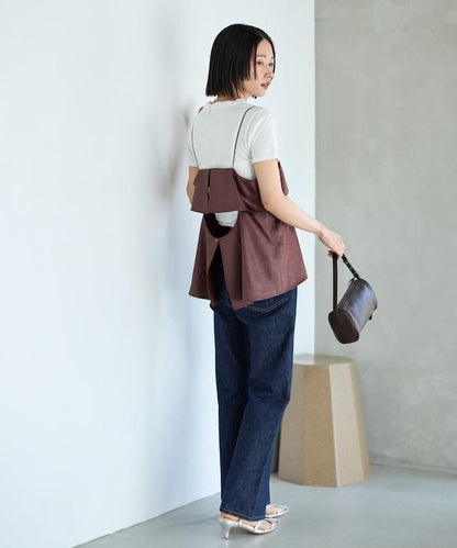 褶皺處理 後背開口 女士吊帶背心 / 細肩帶